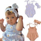Girls Muslin Daisy Romper and Headband Set.